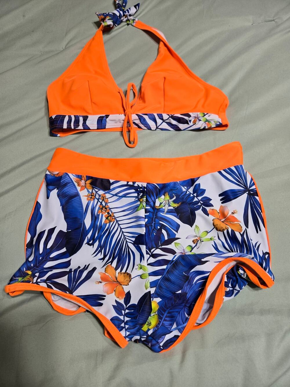 Unknown brand small women's orange tropical 2 piece swimsuit